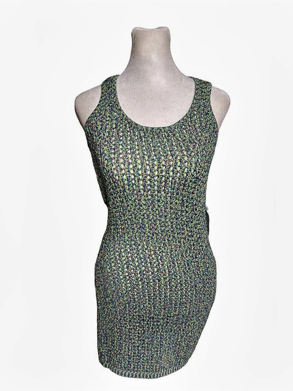 LHD The Rennetta Textured Mini Dress in Green & Purple Size Medium